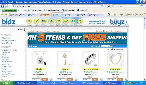 Bidz.com - Screen Shot of Bidz.com- awesome auction site I highly recommend.