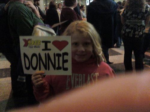 I Love Donnie! - My daughter holding up her 'I Love Donnie' sign before seeing them in concert on November 10, 2008