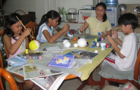 my daughter and classmates... - doing their group projects (science)
