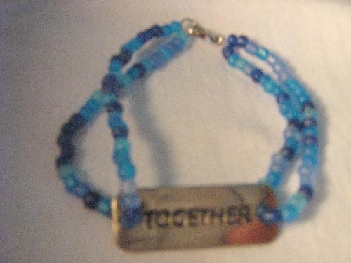 beaded bracelet - beaded bracelet with silver name plate that says together
