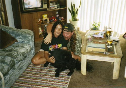 Me And Missybear...And A Dog Named Boo - this is me and missybear and our camera shy black chow, Princess....but we called her Booie.......she's chasing rabbits in heaven now.......the dog, not missybear.