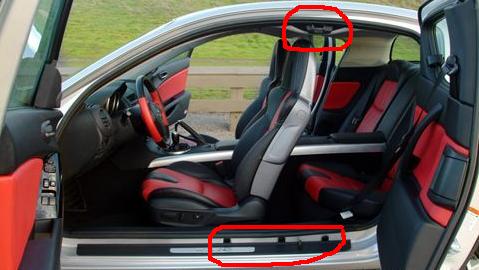 No middle bar - THe Mazda RX8 has a beautifyl design for their doors and the opening to the interior of the car.