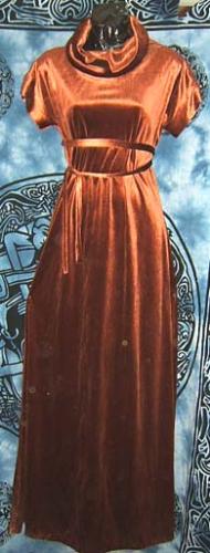 Medieval Brown Velvet Dress - This is a medieval looking brown velvet dress with cowl neck.
