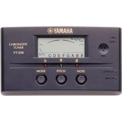 Yamaha YT-250 Chromatic Tuner - [Yamaha YT-250 Tuner] -  [The Yamaha YT-250 Tuner features a high-resolution LCD meter display for quick, accurate tuning and sharp/flat/in-tune LEDs for tuning in the dark. It tunes any instrument across 8 octaves. The Yamaha tuner has both a condenser microphone and In/Out jacks for tuning virtually any musical instrument in either Auto or Manual mode. A pitch-shift feature allows off-center tuning from 435-446Hz in 1Hz increments and a tilt slot in the back lets you position the tuner for easy viewing.    * High-resolution LCD meter display  * Sharp/flat/in-tune LEDs for tuning in the dark  * Tunes any instrument across 8 octaves  * Condenser microphone and In/Out jacks for tuning virtually any musical instrument  * Auto and Manual modes  * Pitch-shift feature allows off-center tuning from 435-446Hz in 1Hz increments  * Tilts for easy viewing  * Includes 2-year warranty and battery