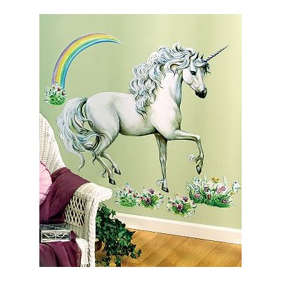 Unicorn mural - This isn't mine but I've been contemplating over painting that on my wall or not myself. I love unicorns. Not quite a water-based mural, but it is kinda 'woodsy' and 'outdoorsy'... maybe a few trees around it?