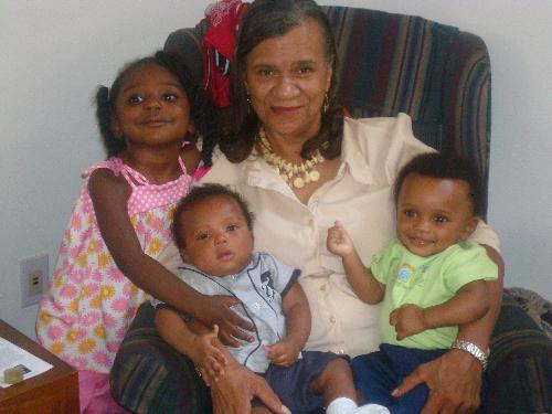 Grandmom and some of her treasures. - My Mom and Briana,Caleb and Dujaun.