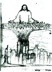 Welcome Home!!! - Jesus welcoming the souls lost on September 11, 2001. This was drawn by a child in Pennsylvania the day after the terrorist attacks.