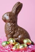 chocolate bunny and eggs - photo of Chocolate Easter Bunny and Easter eggs