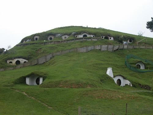 Hobbiton in New Zealand - These are the famous hobbit holes from the film The Lord of the Rings. They are situated in a town renamed Hobbiton.