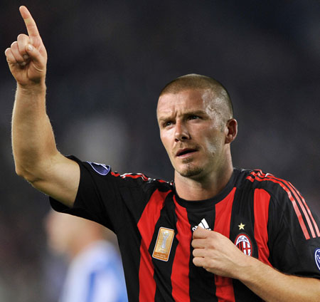 AC Milan midfielder David Beckham - This is a picture of midfielder David Beckham sporting an AC Milan jersey.