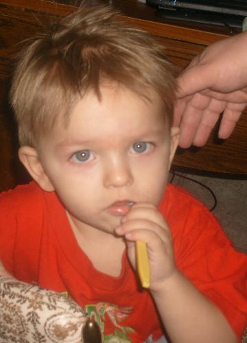 my boy - he is learning to brush his teeth
