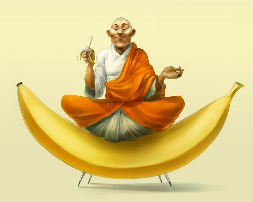 Buddha on banana - A big banana on some stand supporting Buddha.