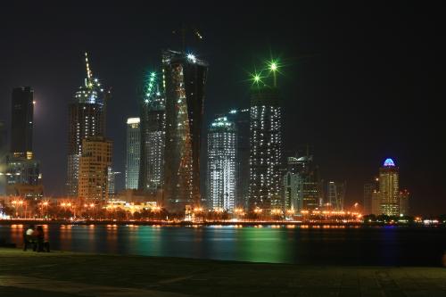 night shot along corniche (Qatar) - its the skyline along corniche. There are some constructions going on.
