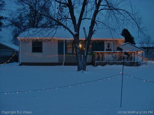 Snowy Holiday Display - Some of the house and yard all lit up looking nice.