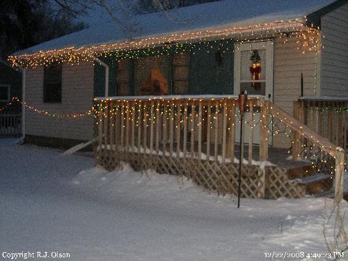 Porch and lights - A closer view of my porch and house lights for the Holidays.