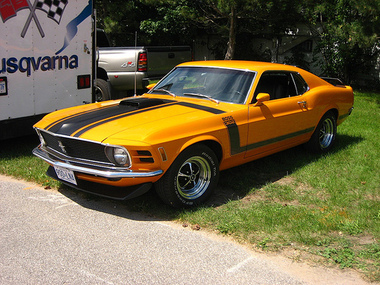Ford Mustang - Orange Ford Mustang with black stripes, the most beautiful muscle car ever made (IMHO).