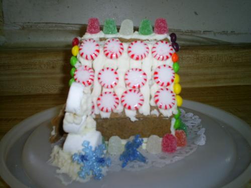 right side - This is the right side of the gingerbreadf house. My son put on all the candy, while I did piped the icing on..