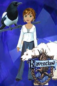 sapphire magpie ravenclaw - This is a picture which my little sister made for me. It denotes one of my aliases, Sapphire Magpie Ravenclaw. The girl is supposed to be me, then obviously the magpie, then the logo for 'Ravenclaw' house from Harry Potter. I got the name Sapphire Magpie from a witchname site, that's what it came up with. I liked it but I didn't think it sounded quite right so I added the Ravenclaw from Harry Potter.