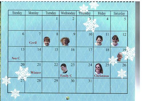 December 2009 Calendar - My family birthdays in December