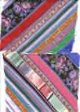 quilt block - Ribbons sewn onto a base fabric on the diagonal with machine decrotive stitch.