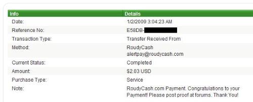 My first payment - My first roudy cash payment