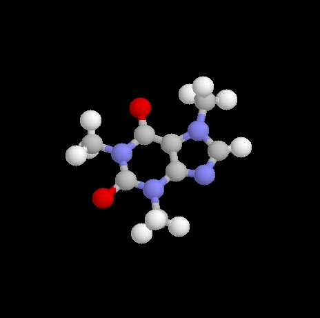 Caffeine - Caffeine molecule, black background