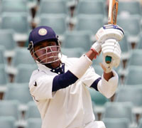 Sreesanth hitting six - Sreesanth hitting six against Andre Nel in the match of India against South Africa in 2007