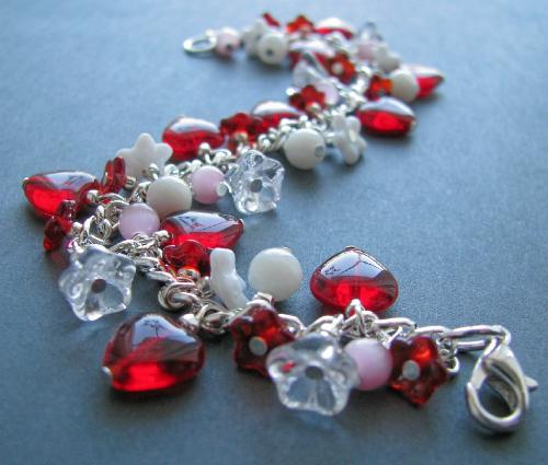 Valentine Garden Bracelet - It's getting close to that time again... Red hearts, roses and jewelry... here's one of my latest creations.