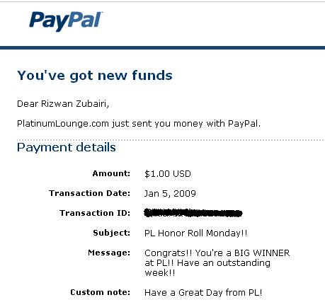 PL payment - THis is the payment proof of my first payment from Platinum lounge. 