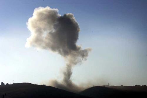 gaza war - A bomb explodes in the isreal attack on gaza