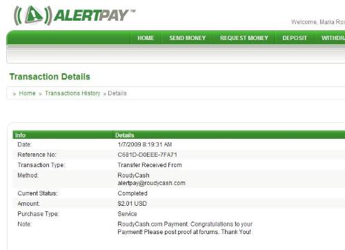 first payout - Roudycash paid me so fast.