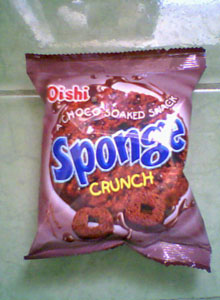 Oishi Sponge Crunch Choco Snack - Another pillow snack. Crunchy outsode, soft choco inside.