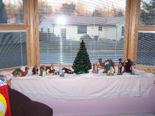 Our Nativity scene - Yes, the manger is in there, it's the stable that's missing!