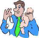 Stinky Diaper - Image of a guy changing a baby&#039;s diaper - seems to really stink!