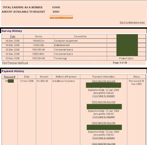 Earnings from surveys - This is just sample of my earnings made by just taking surveys