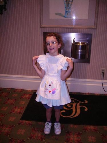 alice in wonderland - my daughter with her alice in wonderland dress on that used to be mine when i was her age