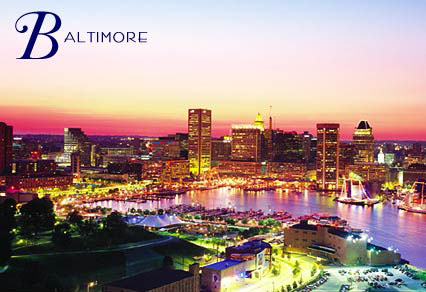 Baltimore Inner harbor - Baltimore Inner Harbor with City Logo
