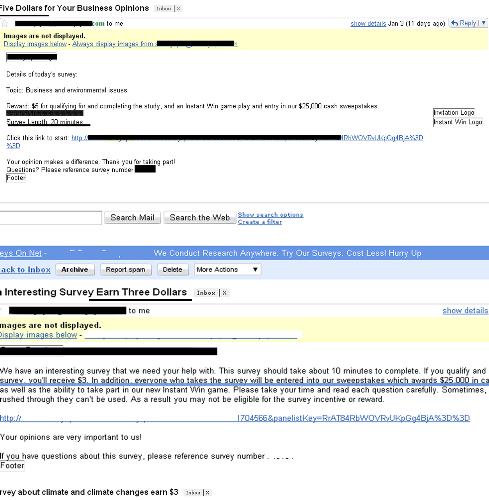 Sample of daily and weekly usrveys I got just from - This is just sample of surveys I got in my mail box.I've registered on more then 50 survey webistes. These are just from last week.