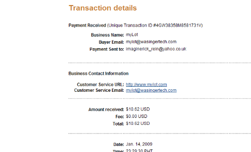 first mylot payment - this is the proof of my first payment from the site.