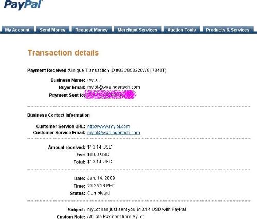 mylot 2nd payment - Received on January 14, 2009