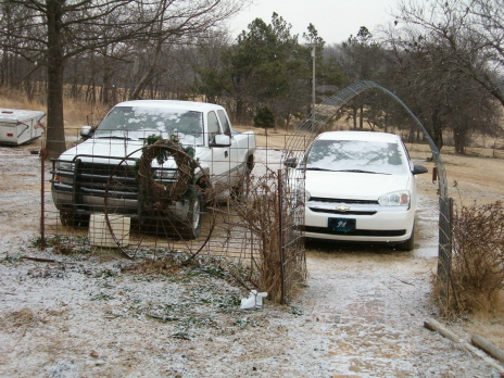 First snow - This is the snow that fell on our cars this morning, it was really pretty coming down. 