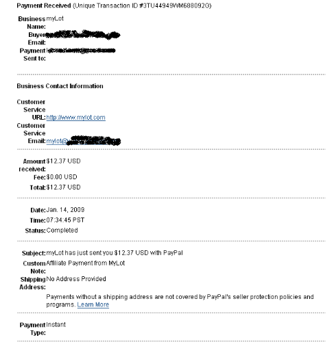 Mylot - first payment proof - My very first myLot earning - cashout :D