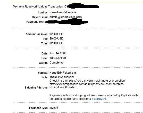 Payment proof for Amigo - This is my proof for getting paid from one of my clicking sites if you would like to know more then let me know by sending me a pm