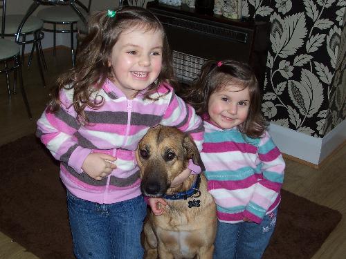 my girls and my dog - my eldest daughter Lauren my youngest daughter Becca and our dog Milo