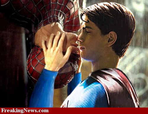 superman is gay - superman kissing spidey.