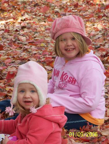 Fall - My girls under my moms pink tree.
