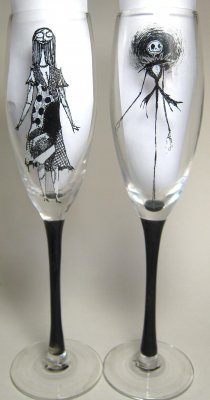 Jack and Sally champagne flutes - These are the glasses I want to toast my wedding with!