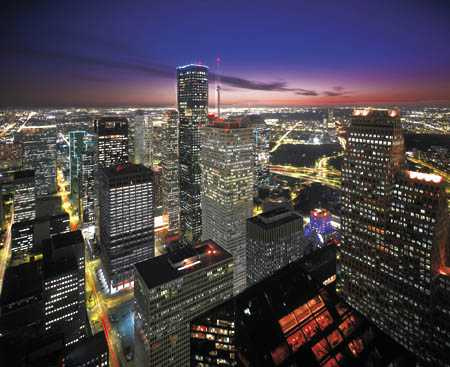 Houston, Texas - A picture of downtown Houston at night taken from its visitor's page.