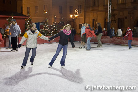 Ice Skating in Prague  - Ice skating on a temporary ice rink at Ovocný trh.