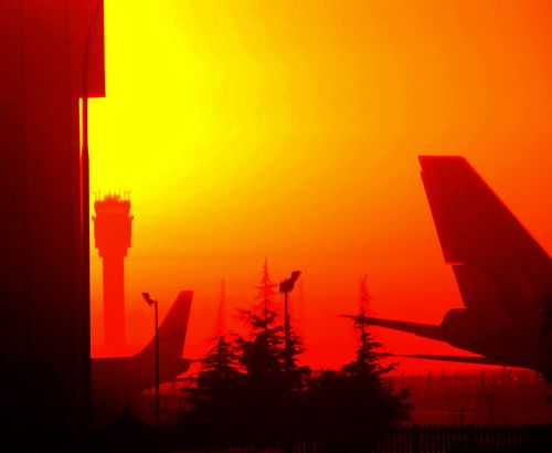Sunset at Johannesburg Airport, as seen from Caesa - South African sunsets might not compare with the Australian variety, but they aren't bad!